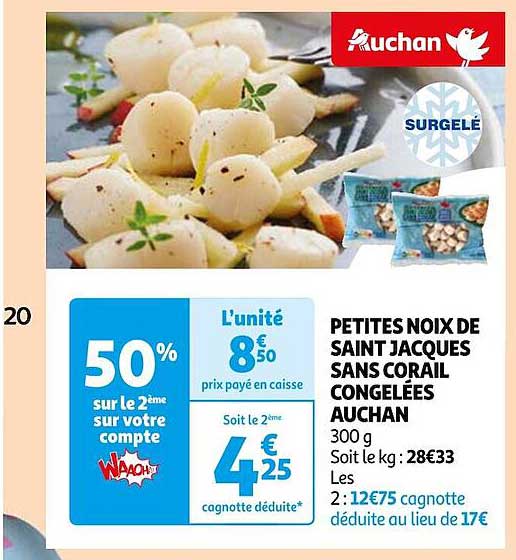 petites noix de saint jacques sans corail congelées auchan