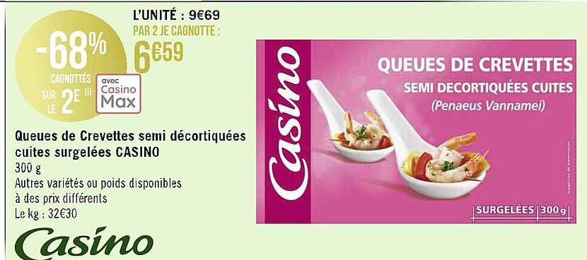queues de crevettes semi décortiquées cuites surgelées casino