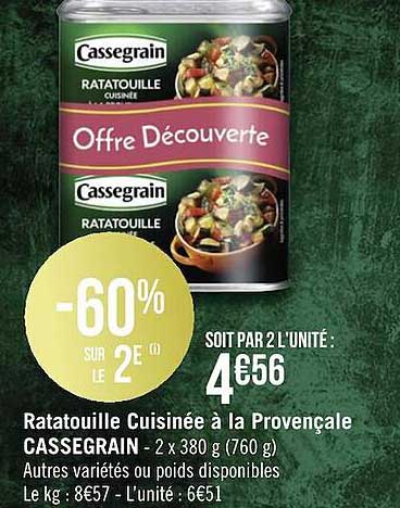 Ratatouille Cuisinée à La Provençale Cassegrain