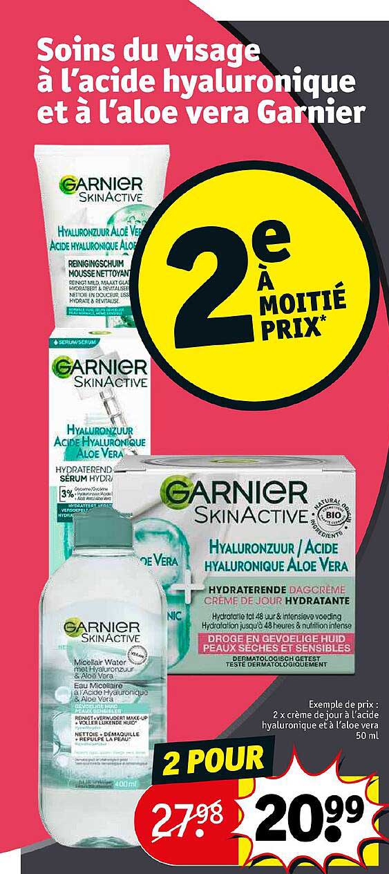 soins du visage à l'acide hyaluronique et à l'aloe vera garnier