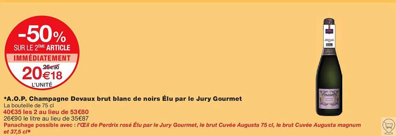 a.o.p. champagne devaux brut blanc de noirs élu par le jury gourmet