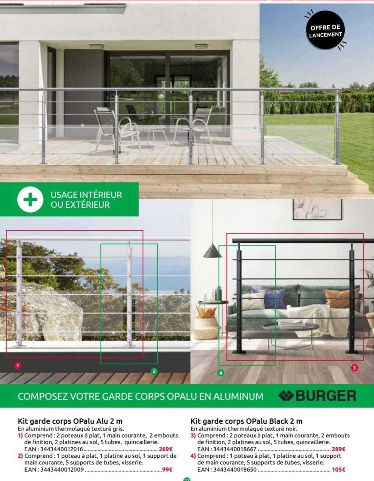 Kit Garde Corps Opalu Alu 2 M, Kit Garde Corps Opalu Black 2 M