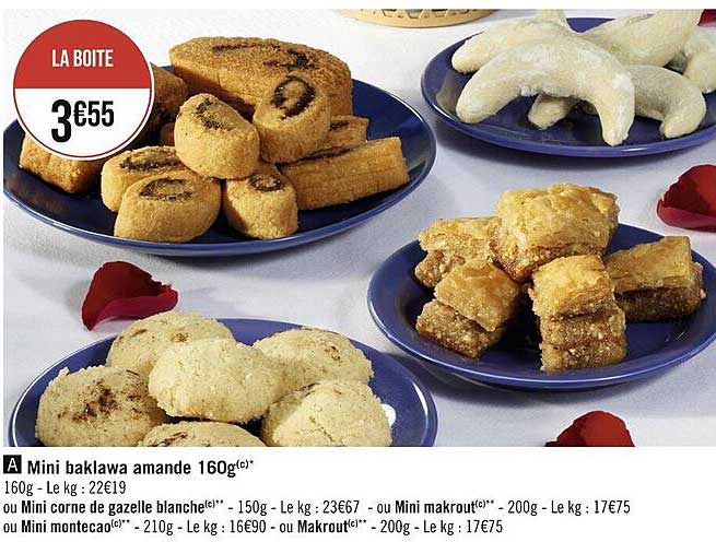 mini baklawa amande ou mini corne de gazelle blanche ou mini makrout ou mini montecao ou makrout