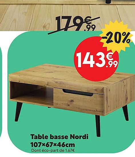 table basse nordi 107 x 67 x 46 cm