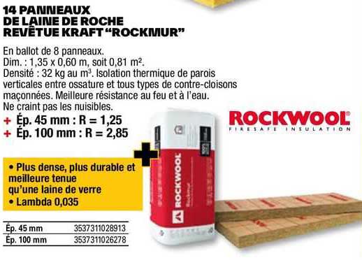 14 panneaux de laine de roche revêtue kraft "rockmur"