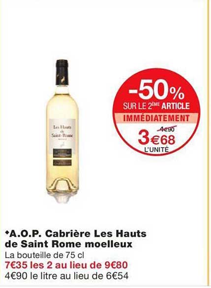 a.o.p. cabrière les hauts de saint rome moelleux