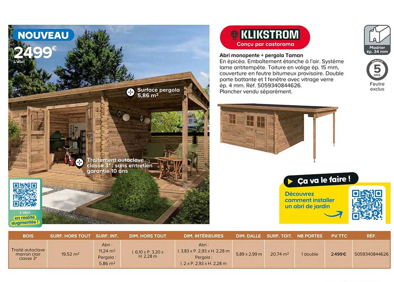 abri monopente + pergola taman klikstrom