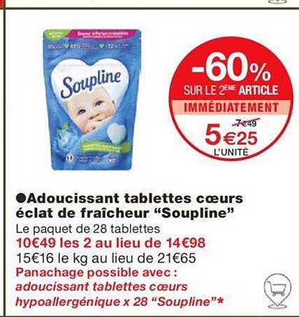 Adoucissant Tablettes Cœurs éclats De Fraîcheur "soupline"