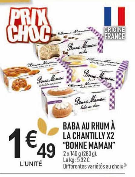 baba au rhum à la chantilly x2 "bonne maman"