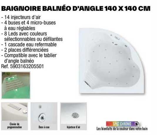 baignoire balnéo d'angle 140 x 140 cm