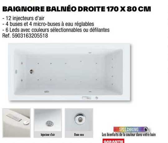 baignoire balnéo droite 170 x 80 cm