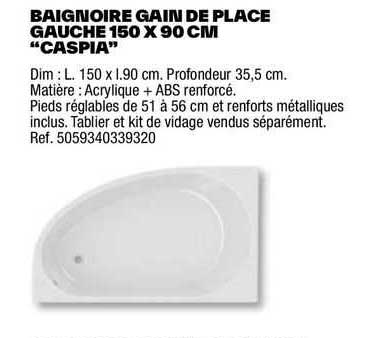 baignoire gain de place gauche 150 x 90 cm "caspia"
