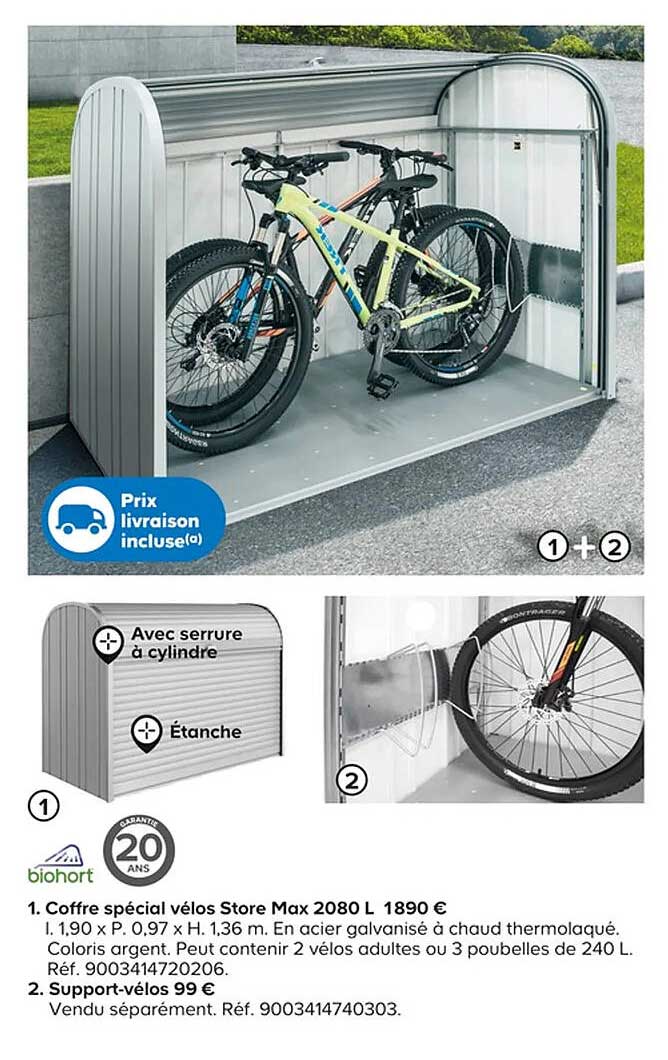 biohort 1. coffre spécial vélos store max 2080 l 2. support-vélos