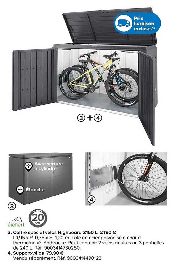biohort 3. coffre spécial vélos highboard 250 l 4. support-vélos