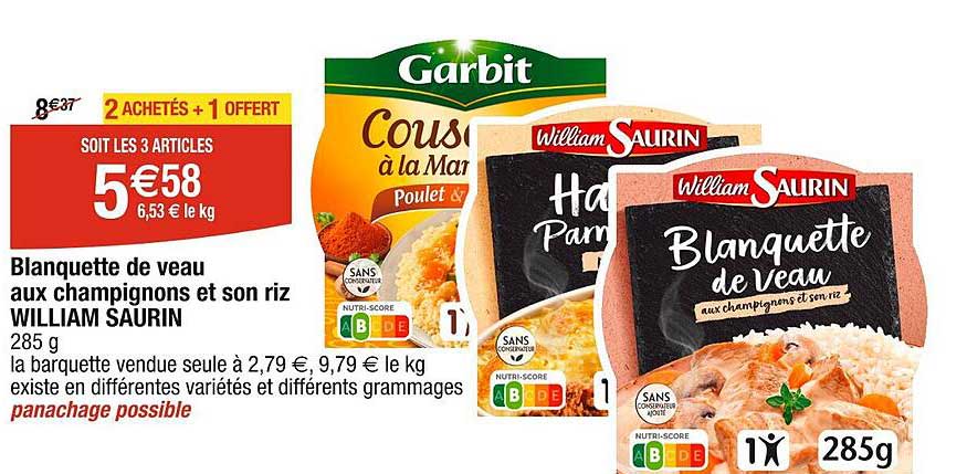 blanquette de veau aux champignons et son riz william saurin