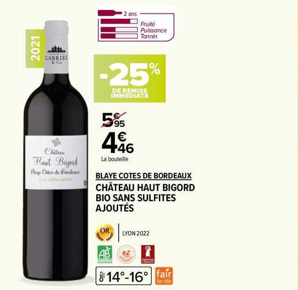 blaye côtes de bordeaux château haut bigord bio sans sulfites ajoutés