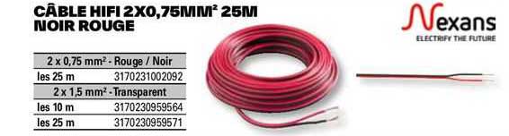 câble hifi 2 x 0,75 mm² 25 m nexans