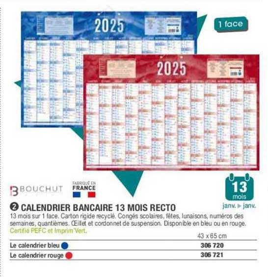 calendrier bancaire 13 mois recto bouchut