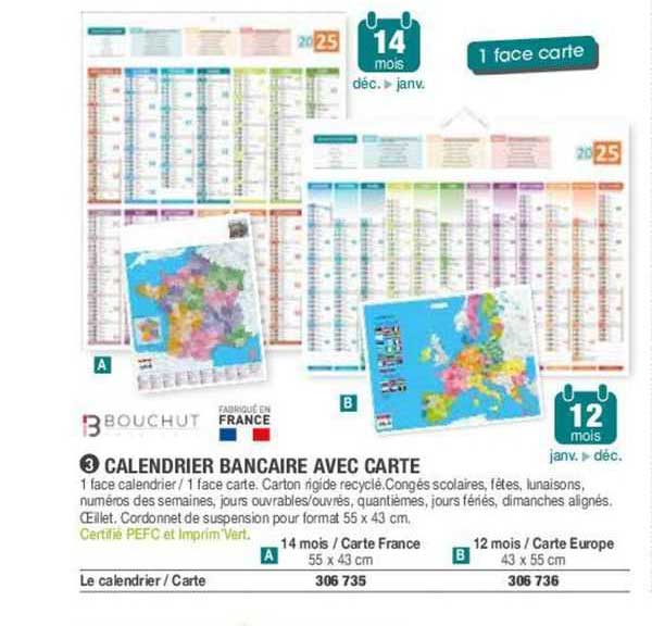 calendrier bancaire avec carte bouchut
