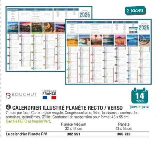 calendrier illustré planète recto / verso bouchut