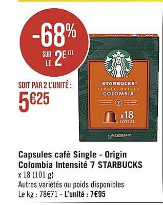 capsules café single - origin colombia intensité 7 starbucks