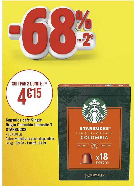 capsules café single origin colombia intensité 7 starbucks