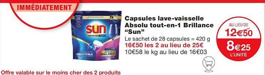 capsules lave-vaisselle absolu tout-en-1 brillance "sun"