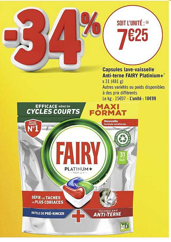 capsules lave-vaisselle anti-terne fairy platinium+