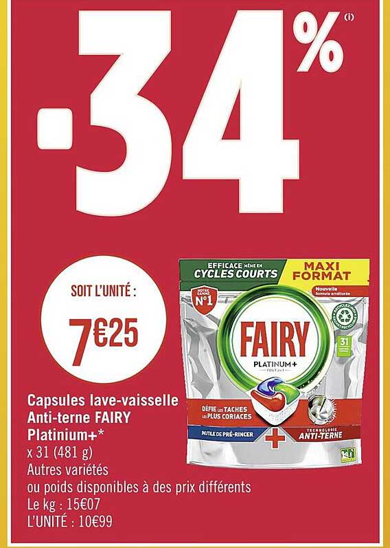 capsules lave-vaisselle anti-terne fairy platinium+