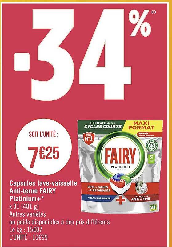 capsules lave-vaisselle anti-terne fairy platinium