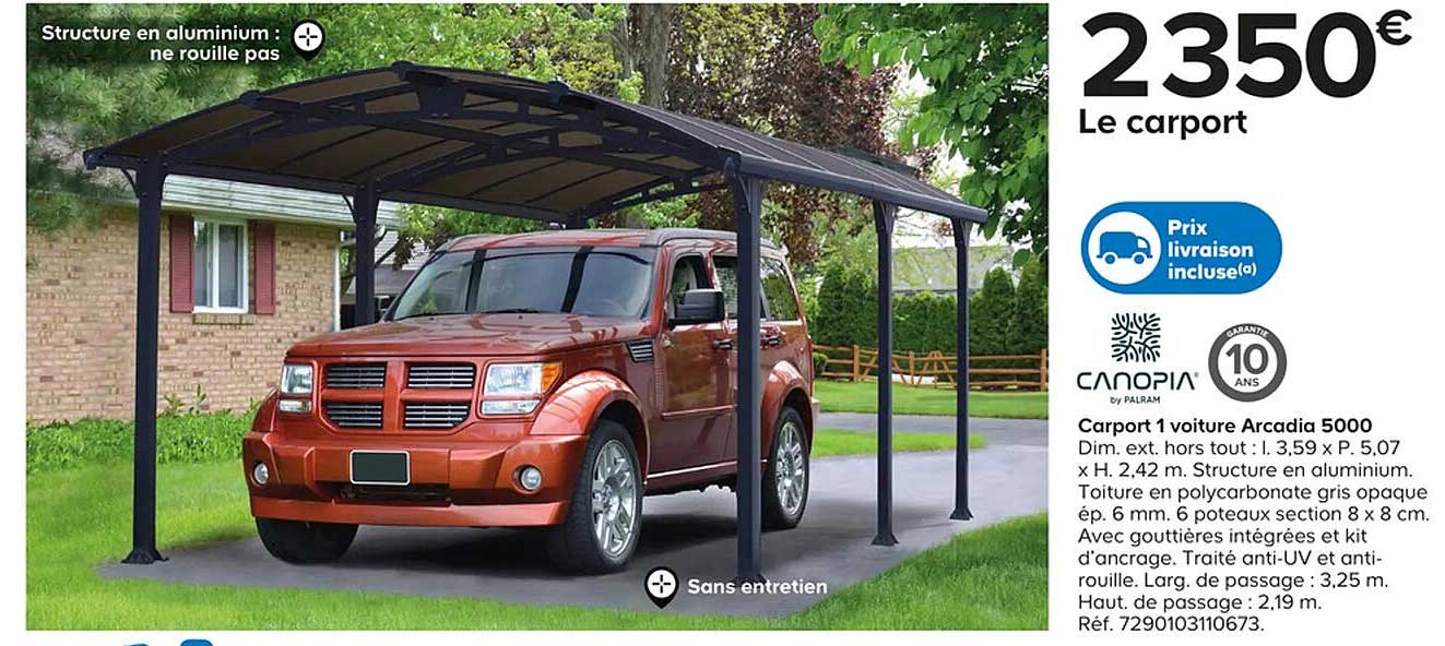 carport 1 voiture arcadia 5000 canopia