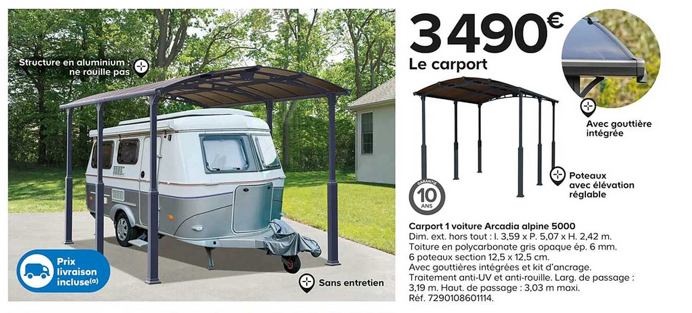 carport 1 voiture arcadia alpine 5000