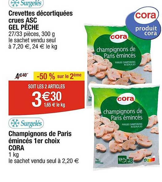 champignons de paris émincés 1er choix cora