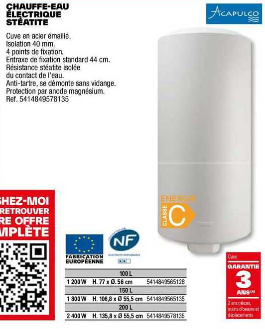 chauffe-eau électrique stéatite acapulco