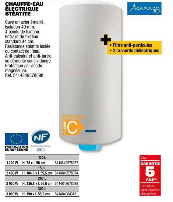 chauffe-eau électrique stéatite acapulco