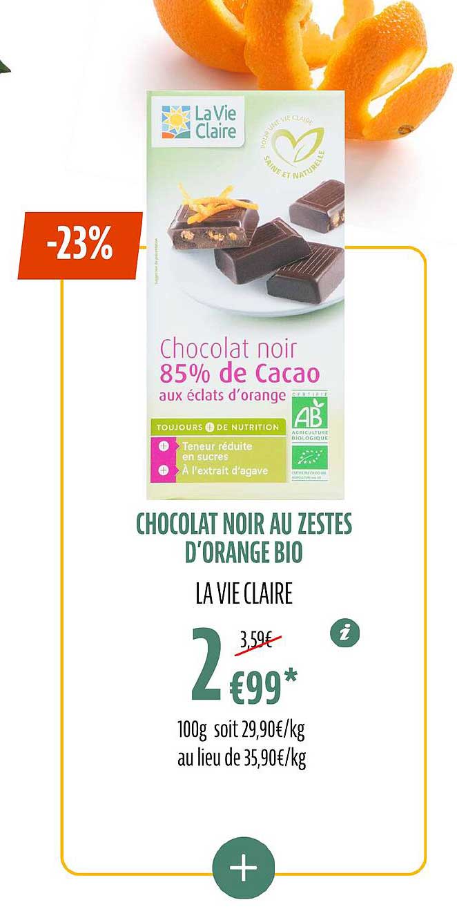 chocolat noir au zestes d'orange bio la vie claire