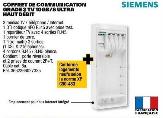 coffret de consommation grade 3 tv 10gb / s ultra haut débit siemens