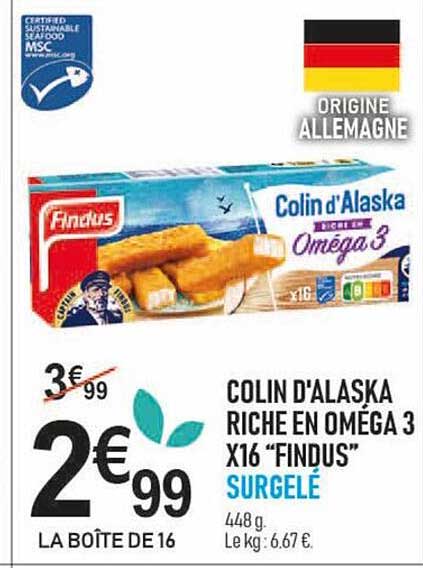 colin d'alaska riche en oméga 3 x16 "findus"