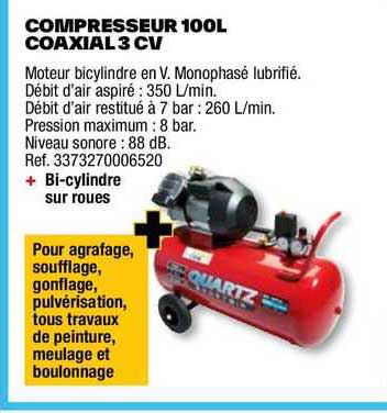 compresseur 100 l coaxial 3 cv quartz