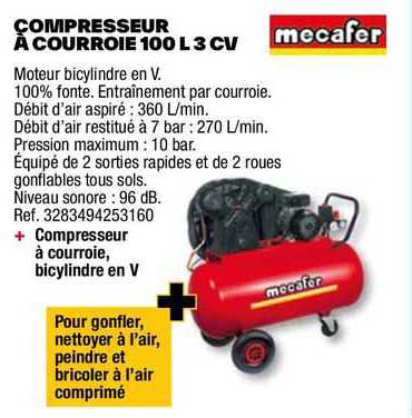compresseur à courroie 100 l 3 cv mecafer