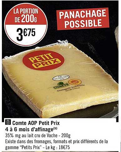 comté aop petit prix 4 à 6 mois d'affinage