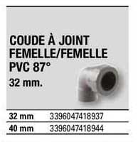 coude à joint femelle/femelle pvc 87°