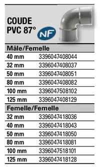 coude pvc 87°