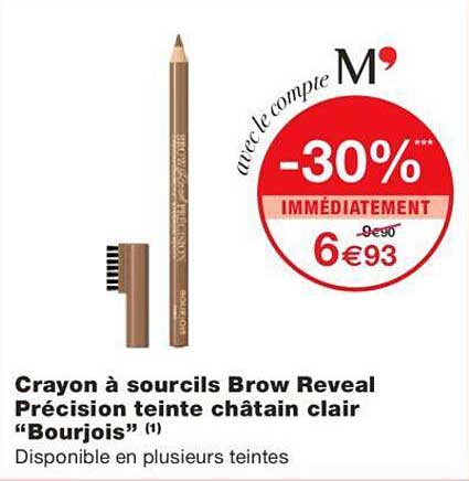 crayon à sourcils brow reveal précision teinte châtain clair "bourjois"