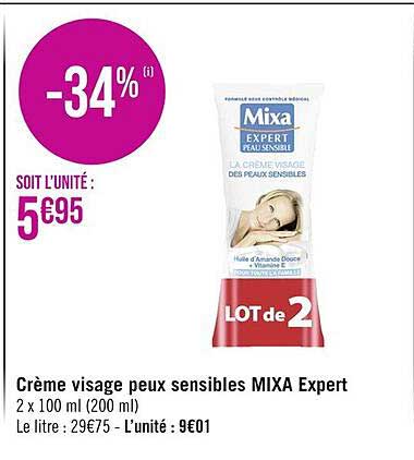 crème visage peaux sensibles mixa expert