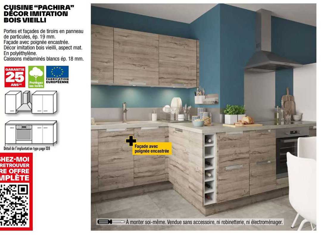 cuisine "pachira" décor imitation bois vieilli