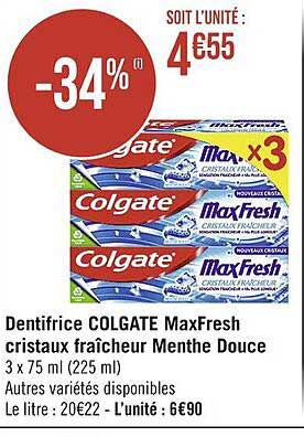 Dentifrice Colgate MaxFresh Cristaux Fraîcheur Menthe Douce