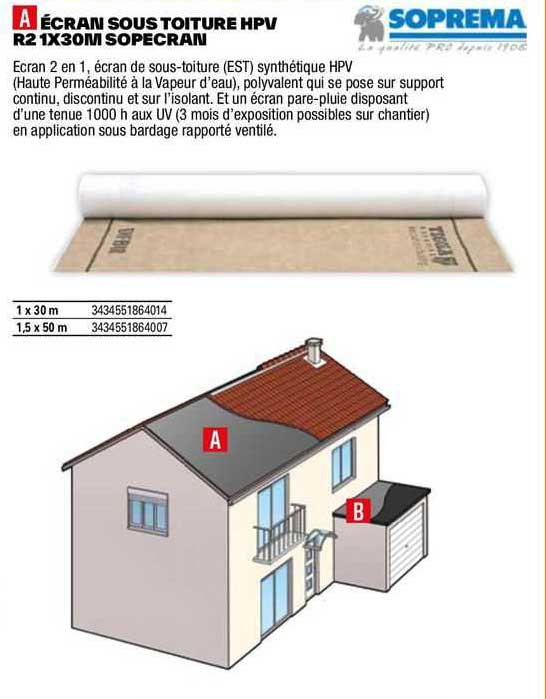 écran toiture hpv r2 1 x 30 m sopecran soprema