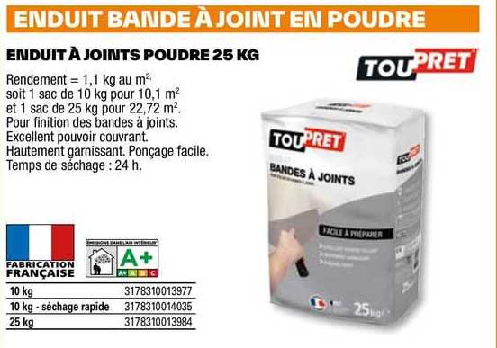 enduit à joints poudre 25 kg tou pret