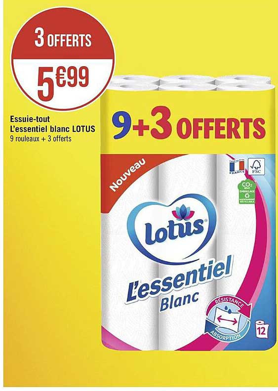 essuie-tout l'essentiel blanc lotus